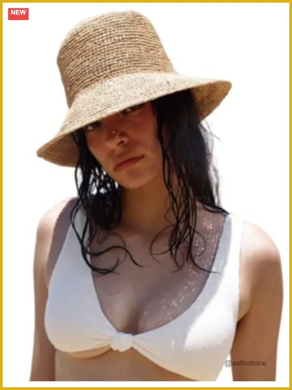 Handwoven Raffia Straw Bucket Hat UPF 50+ Foldable Sun Hat